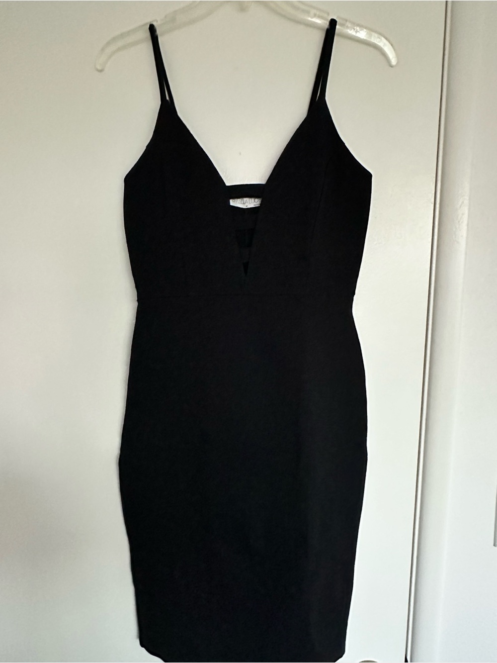 Classic Black Spaghetti-Strap Sheath Little Black Dress with Deep V-Neck